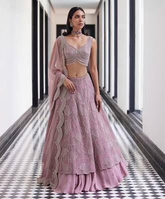 VARIED PETALS LAYERED LEHENGA WITH BLOUSE AND DUPTTA 1