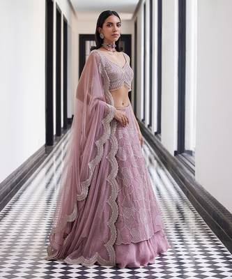 VARIED PETALS LAYERED LEHENGA WITH BLOUSE AND DUPTTA 2