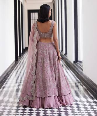VARIED PETALS LAYERED LEHENGA WITH BLOUSE AND DUPTTA 4