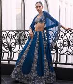 CLUSTER FLOWER EMBELLISHED LEHENGA BLOUSE SHORT CAPE