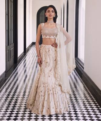 3D FLOWER LEHENGA WITH EMBELLISHED BLOUSE AND DUPTTA 1