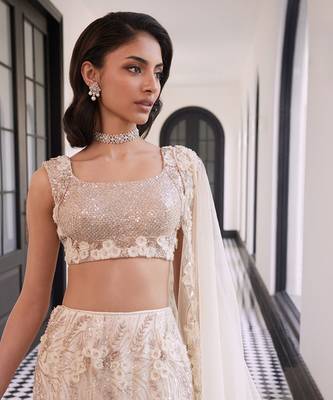 3D FLOWER LEHENGA WITH EMBELLISHED BLOUSE AND DUPTTA 3