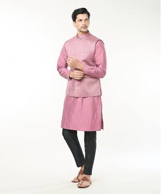 Mauve pink embroidered kurta-jacket set 1
