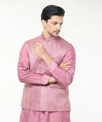 Mauve pink embroidered kurta-jacket set 2