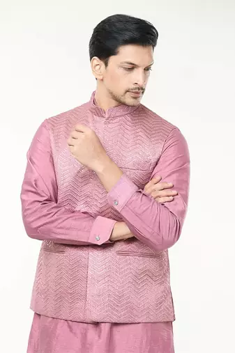 Mauve pink embroidered kurta-jacket set
