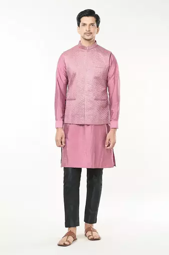 Mauve pink embroidered kurta-jacket set