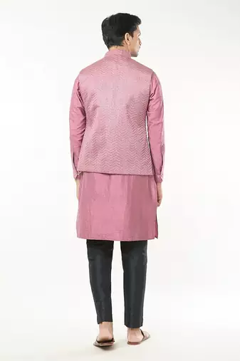 Mauve pink embroidered kurta-jacket set