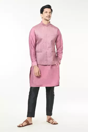 Mauve pink embroidered kurta-jacket set