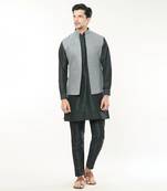 Black embroidered kurta-jacket set