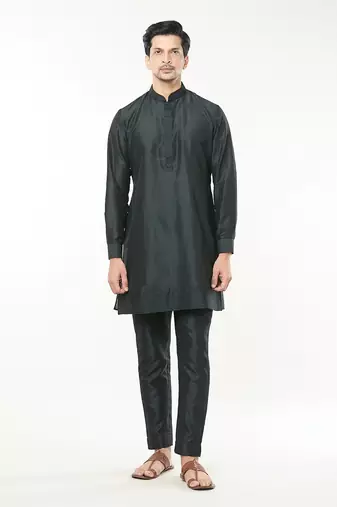 Black embroidered kurta-jacket set