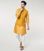 Mustard embroidered kurta-jacket set