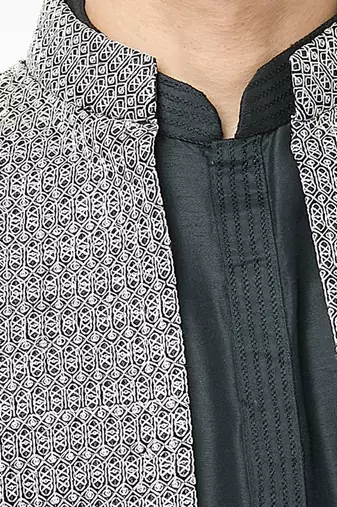 Black embroidered kurta-jacket set