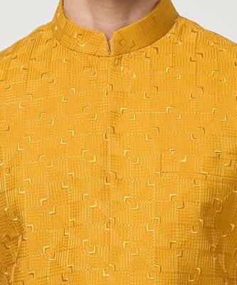Mustard embroidered kurta-jacket set 3