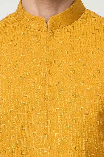 Mustard embroidered kurta-jacket set