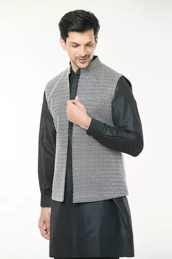 Black embroidered kurta-jacket set
