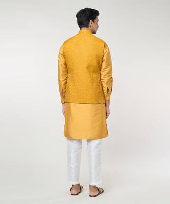 Mustard embroidered kurta-jacket set 5
