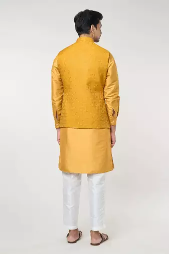 Mustard embroidered kurta-jacket set