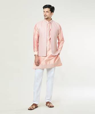 Peach embroidered kurta-jacket set 1