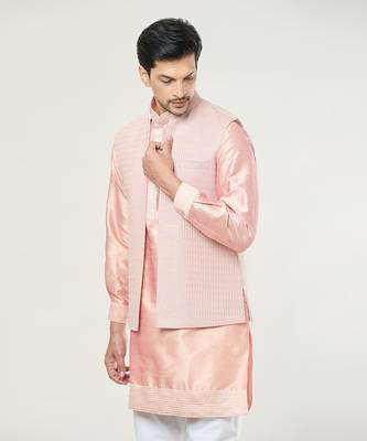 Peach embroidered kurta-jacket set 2