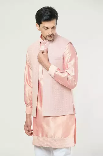 Peach embroidered kurta-jacket set