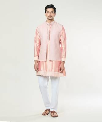 Peach embroidered kurta-jacket set 3