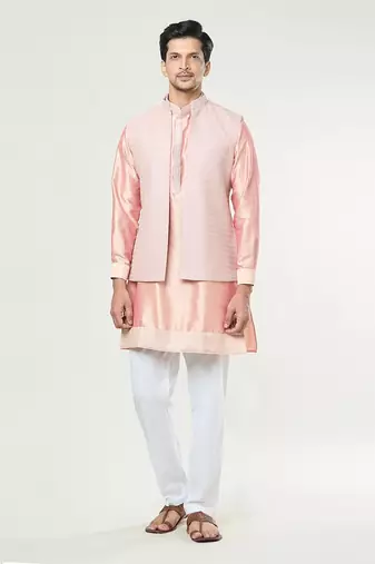 Peach embroidered kurta-jacket set