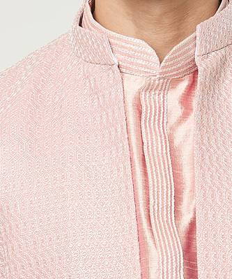 Peach embroidered kurta-jacket set 4
