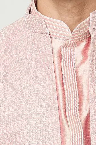 Peach embroidered kurta-jacket set