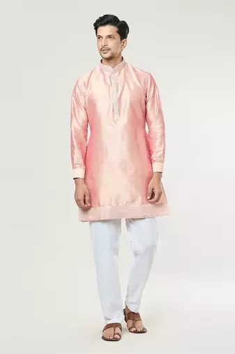 Peach embroidered kurta-jacket set