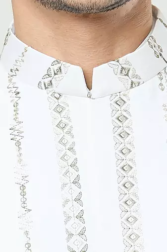Off white embroidered kurta-jacket set