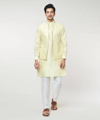 Parrot green pintuck kurta-jacket set 1