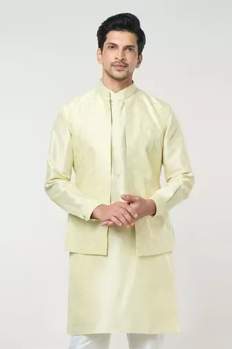Parrot green pintuck kurta-jacket set