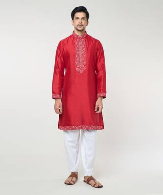 Cherry red embroidred kurta set 1