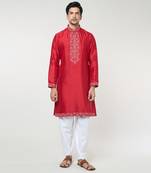 Cherry red embroidred kurta set