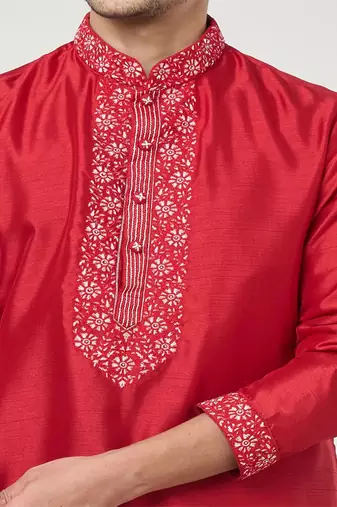 Cherry red embroidred kurta set