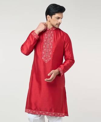 Cherry red embroidred kurta set 3