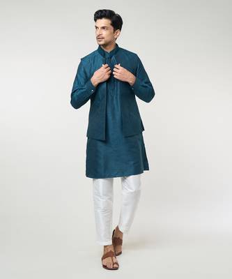 Rama green pintuck kurta-jacket set 1