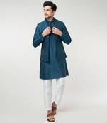 Rama green pintuck kurta-jacket set
