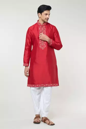 Cherry red embroidred kurta set