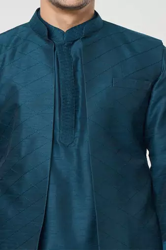 Rama green pintuck kurta-jacket set