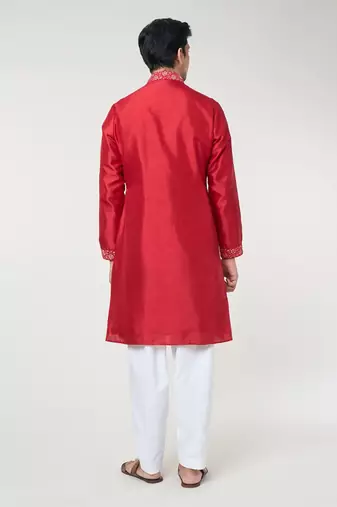 Cherry red embroidred kurta set