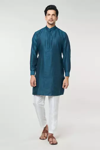 Rama green pintuck kurta-jacket set