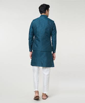 Rama green pintuck kurta-jacket set 5