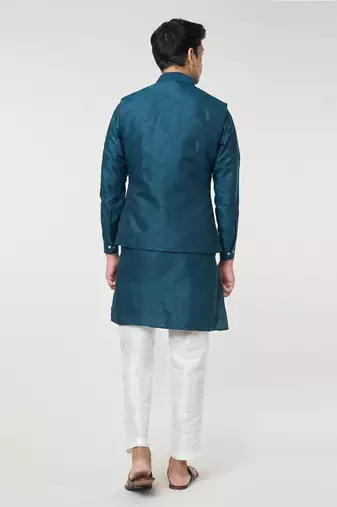 Rama green pintuck kurta-jacket set