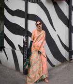 Peach Silk Zari Weaving Saree Rich Pallu With Blouse For Women