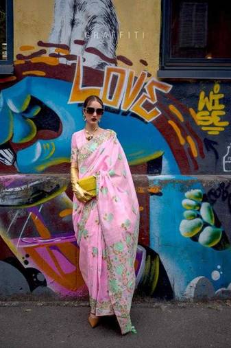 Pink Silk Zari Weaving Saree Rich Pallu With Blouse