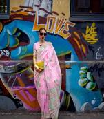 Pink Silk Zari Weaving Saree Rich Pallu With Blouse