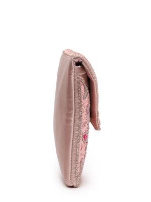Lush flamingo pink, magenta & pale gold floral embellished satin sling bag 9