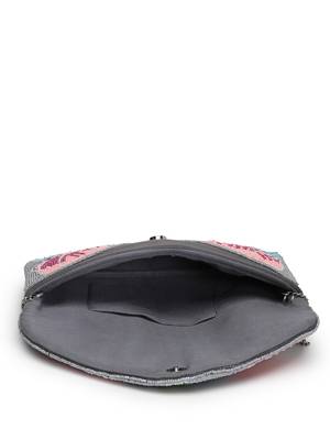 Kooky grey & multi quirky bead work cotton canvas sling bag 7