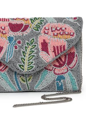 Kooky grey & multi quirky bead work cotton canvas sling bag 8